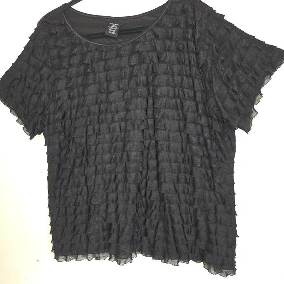 George Black Stretchy Top 4X 26/28W Tiered Ruffles Frilly Comfy Goth Witchy - Picture 2 of 15